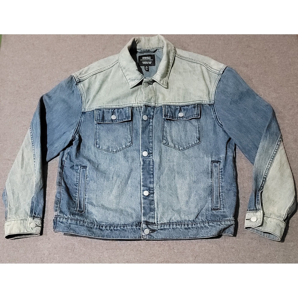 Wesc Jean Jacket‎ Indigo Block Unisex Mens M Womens L Denim Streetwear Two Toned